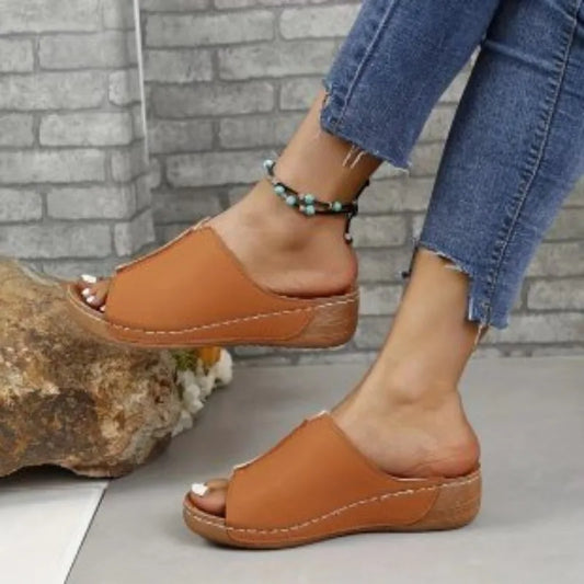 Damen Slip On Keilsohle Mule Sandalen