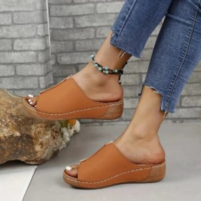 Damen Slip On Keilsohle Mule Sandalen
