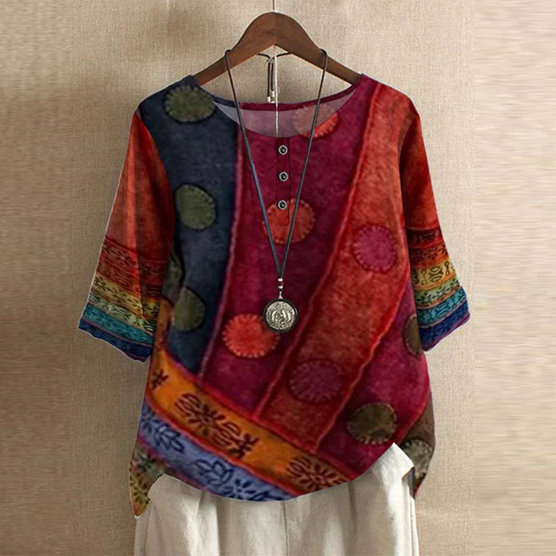 Damen Vintage Bedruckt Kurzarm Bluse