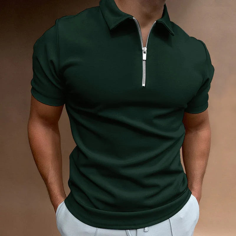 Herren Lässig Slim Fit Poloshirt mit Reißverschluss