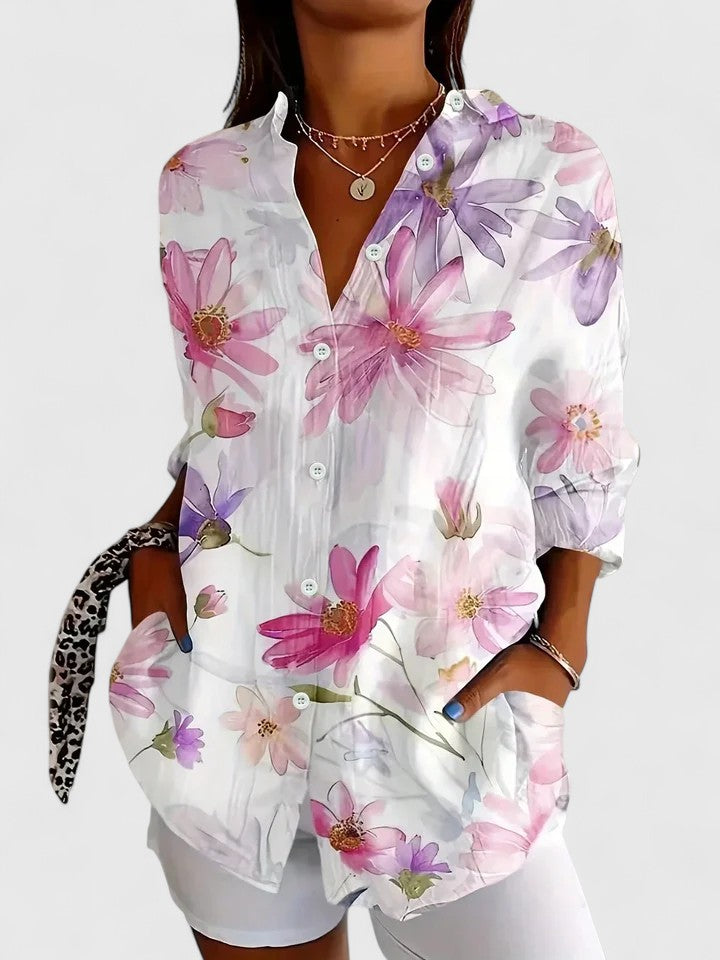 Damen Sommer Blumenmuster Tunika Bluse