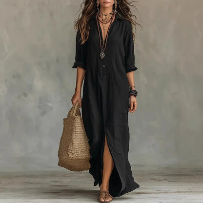 Petra | Damen Sommer Leinen Maxikleid