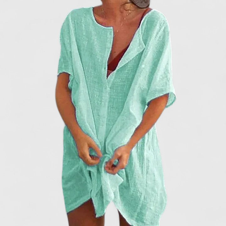 Damen Lässig Kurzarm Tunika Midikleid