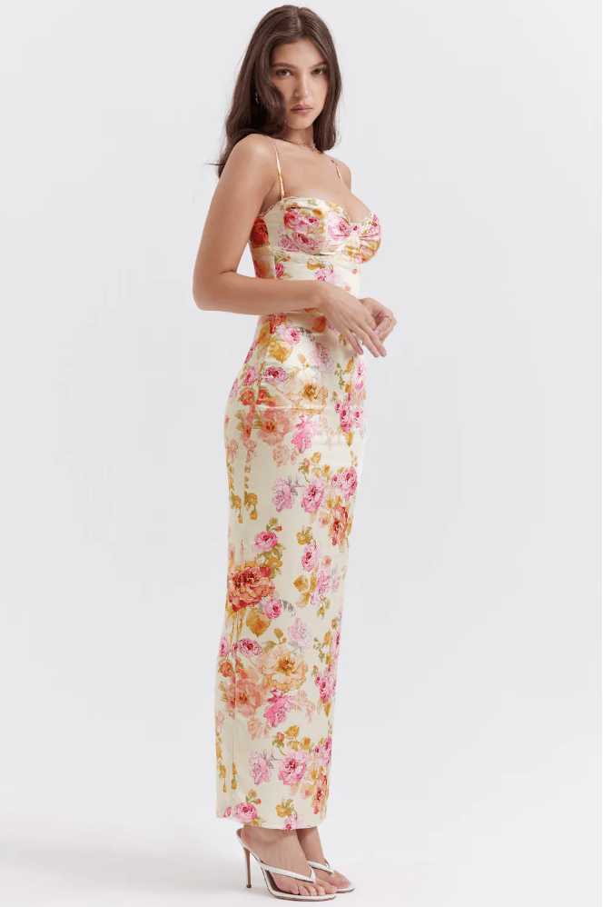 Damen Geblümtes Träger Hochzeitsgast Maxi Kleid