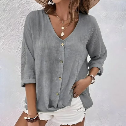 Damen Lockere Bluse mit Knopfleiste im Relaxed-Fit-Stil
