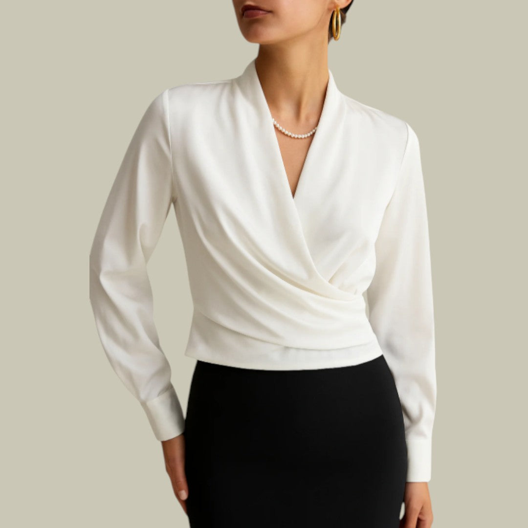 Damen Elegante Wickelbluse mit V-Ausschnitt