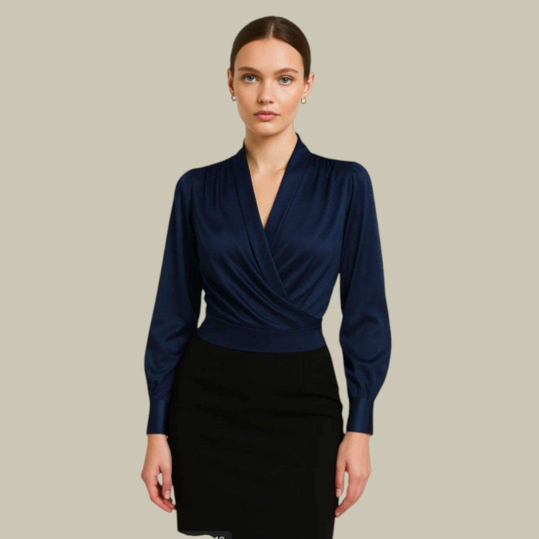 Damen Elegante Wickelbluse mit V-Ausschnitt