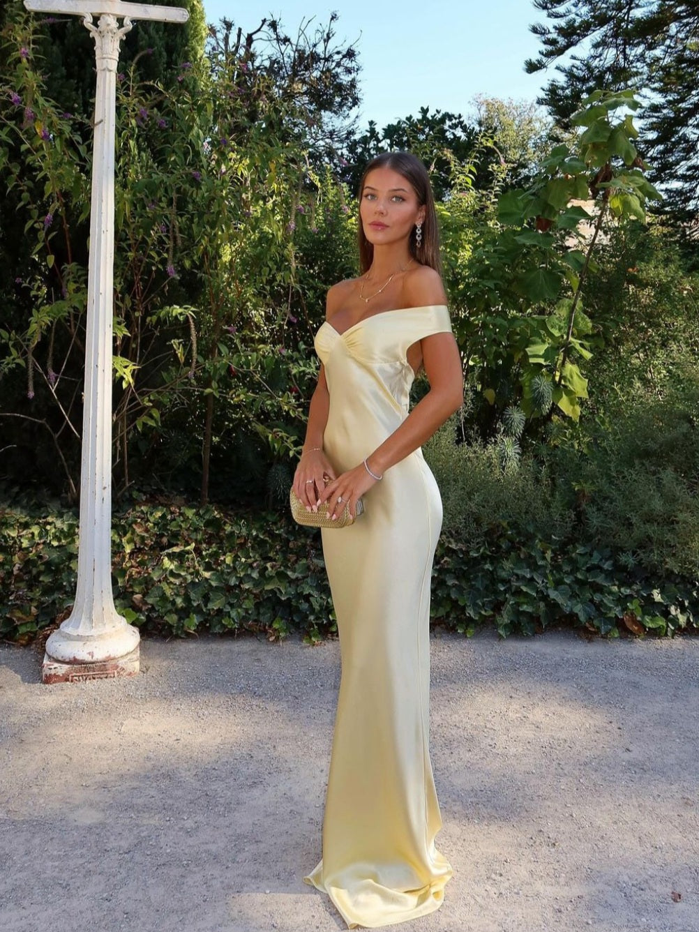 Damen Sommer Gerafft Satin Hochzeitsgast Maxikleid
