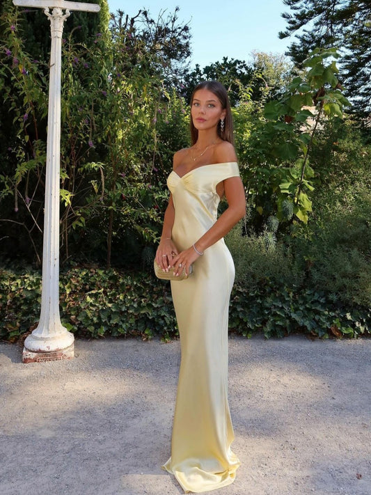 Damen Sommer Gerafft Satin Hochzeitsgast Maxikleid