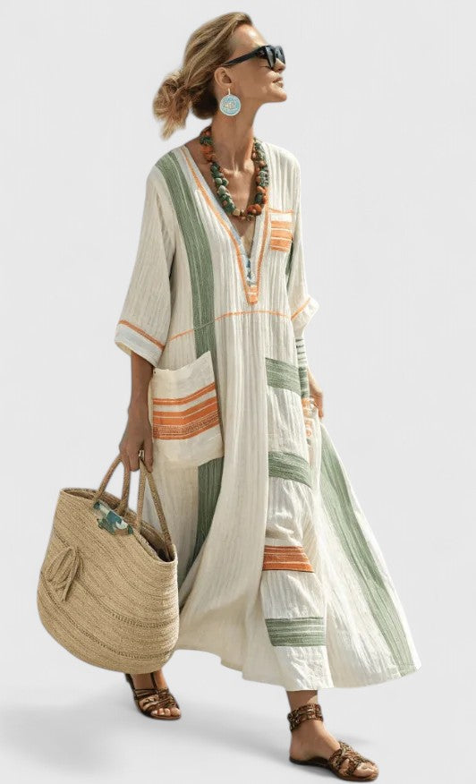 Damen Gestreift Boho Strand Maxikleid