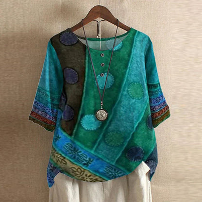 Damen Vintage Bedruckt Kurzarm Bluse