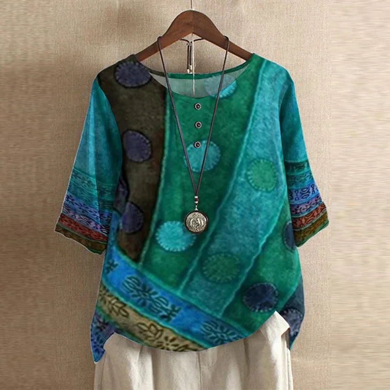 Damen Vintage Bedruckt Kurzarm Bluse