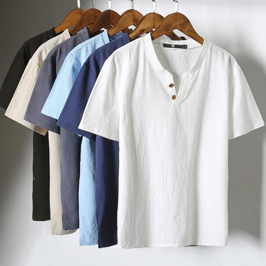 Herren Lässiger Henley T-Shirt mit Knöpfen