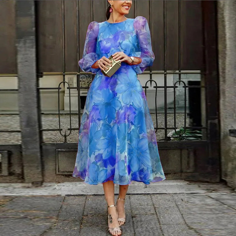Damen Sommer Blumen Hochzeitsgast Midikleid