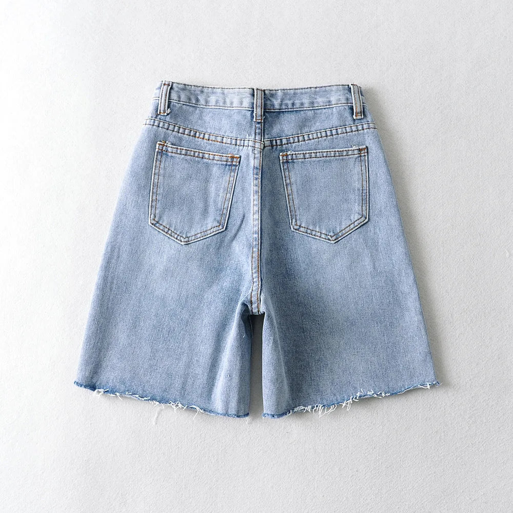Damen Lässig Hohe Taille Rohsaum Jeans Shorts