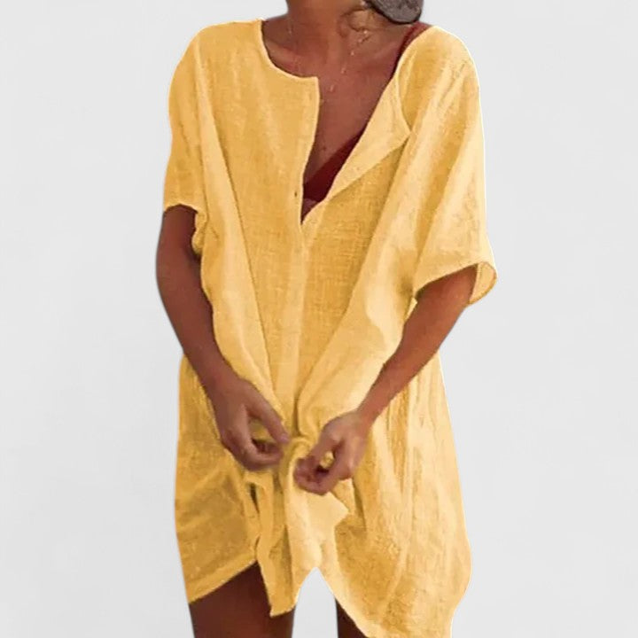 Damen Lässig Kurzarm Tunika Midikleid