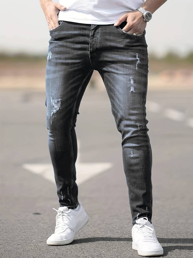 Herren Skinny Jeans | Ripped Stretch Denim mit Schlanker Passform