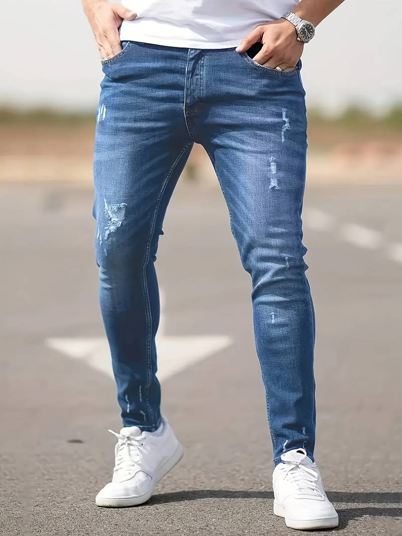 Herren Skinny Jeans | Ripped Stretch Denim mit Schlanker Passform