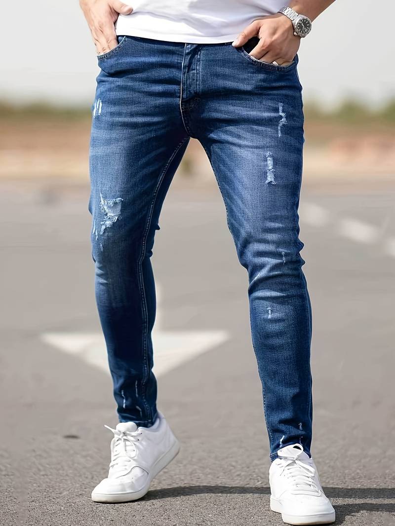 Herren Skinny Jeans | Ripped Stretch Denim mit Schlanker Passform
