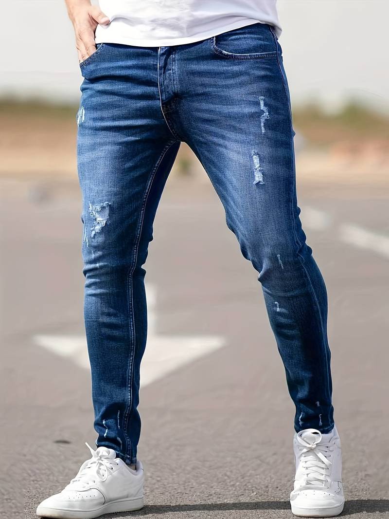 Herren Skinny Jeans | Ripped Stretch Denim mit Schlanker Passform