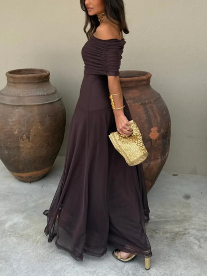 Damen Sommer Off Shoulder Maxi Trägerkleid