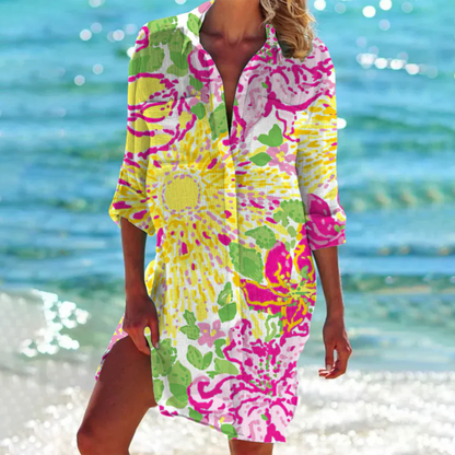 Damen Sommer Meeresmuster Tunika Bluse
