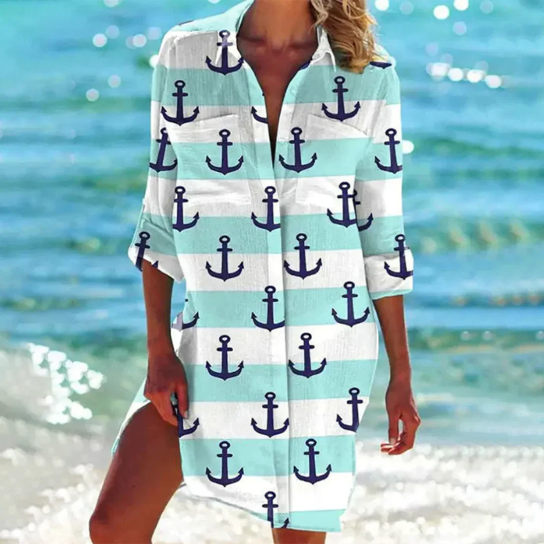 Damen Sommer Meeresmuster Tunika Bluse