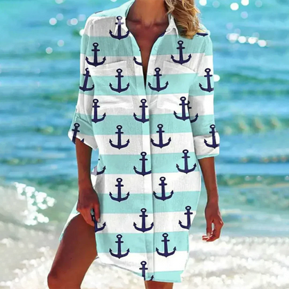 Damen Sommer Meeresmuster Tunika Bluse