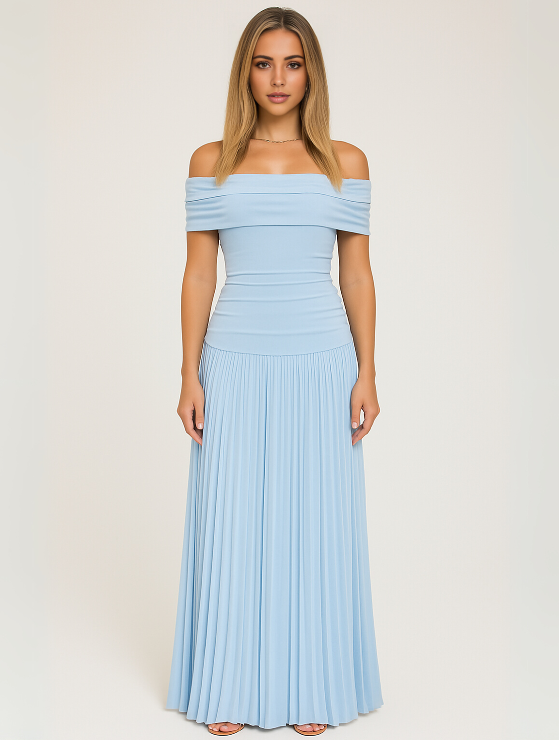 Damen Sommer Plissiert Hochzeitsgast Maxikleid