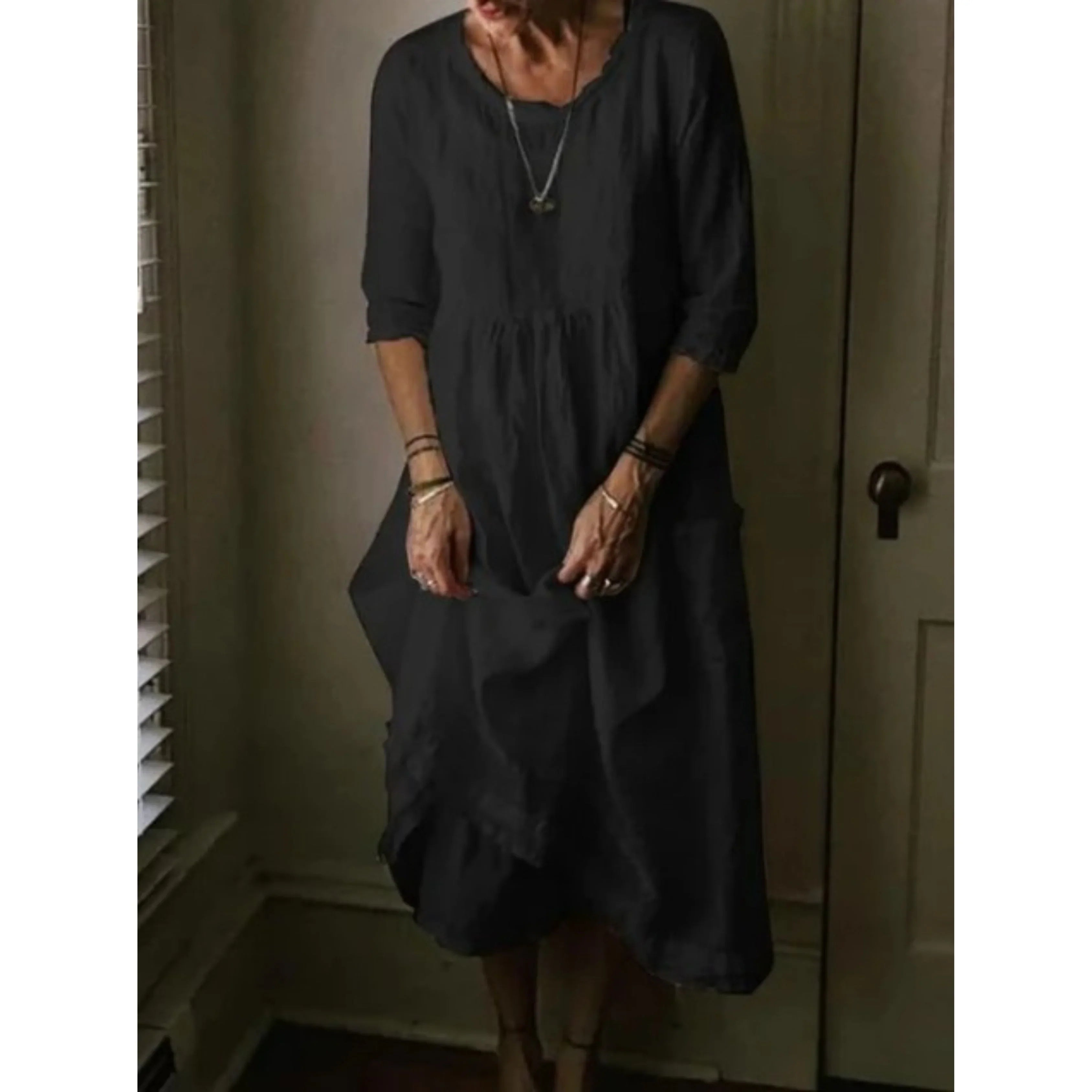Damen Sommer Mehrlagig Leinen Midikleid