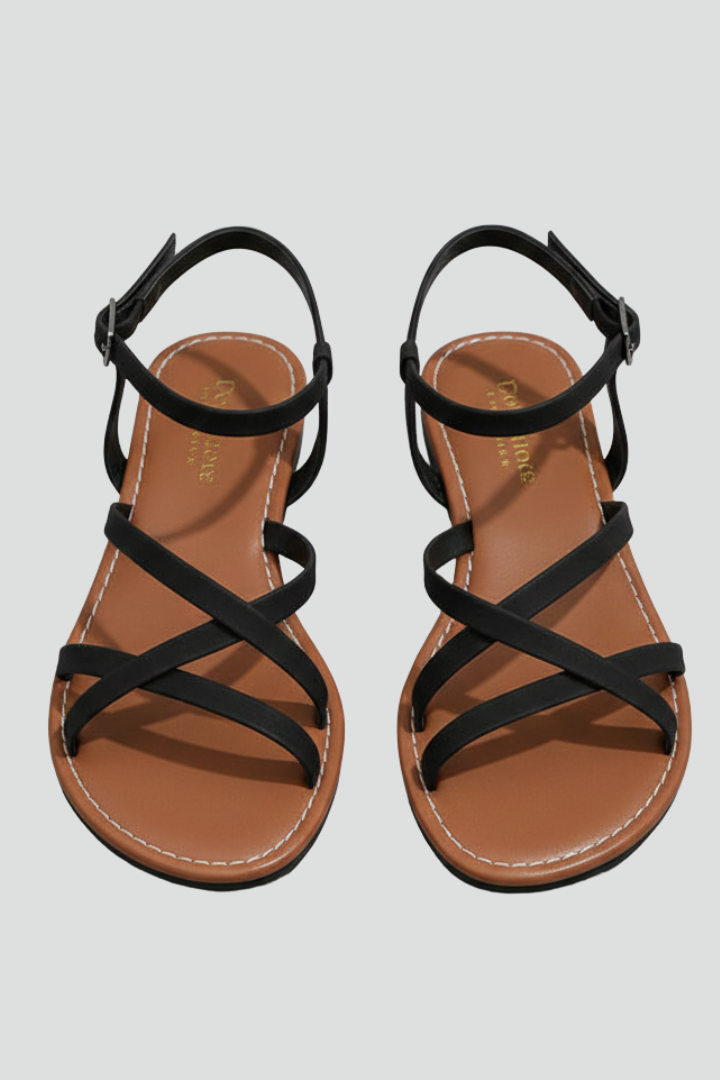 Damen Flache Riemchen Sandale mit Knöchelriemen