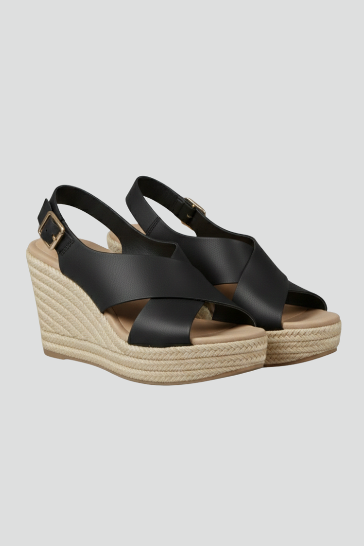 Damen Keilabsatz Überkreuz Slingback Sandalen