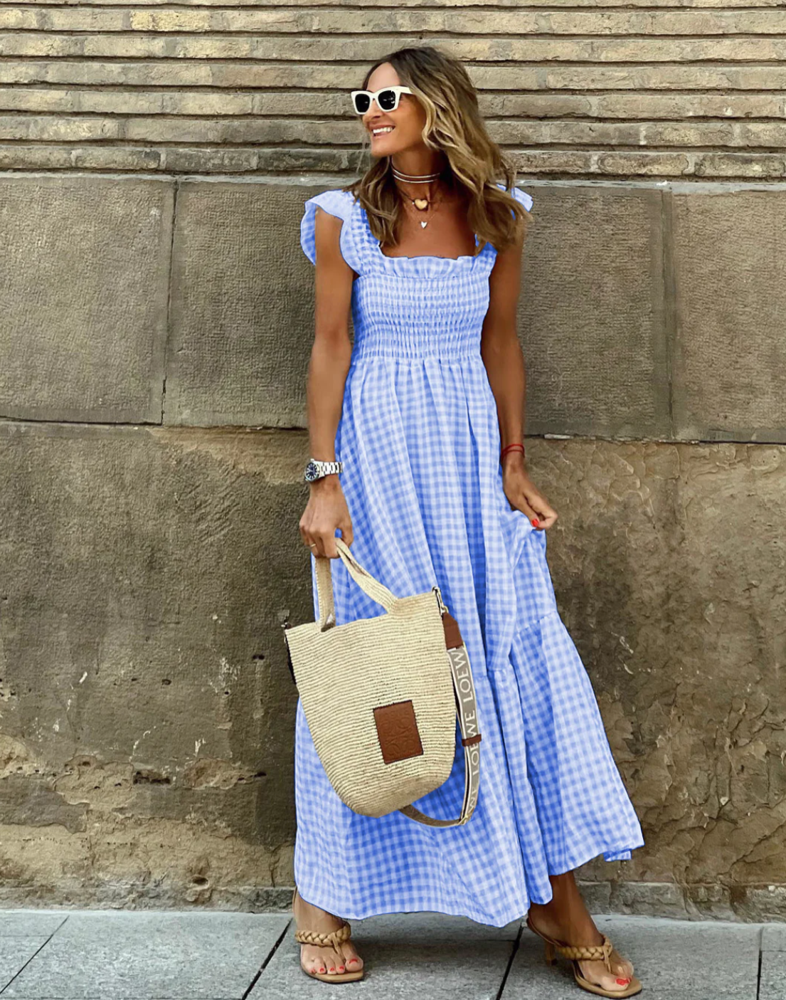 Damen Elastischem Oberteil Maxi Sommerkleid