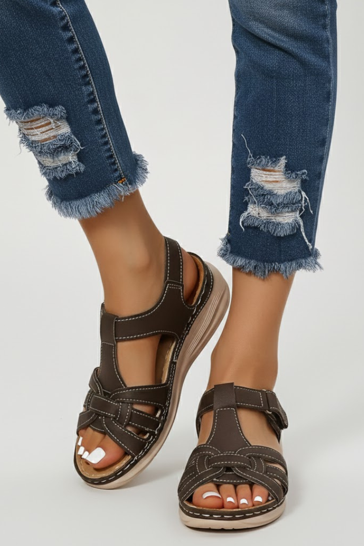 Damen Retro Geknöpfte Riemchen Sandale