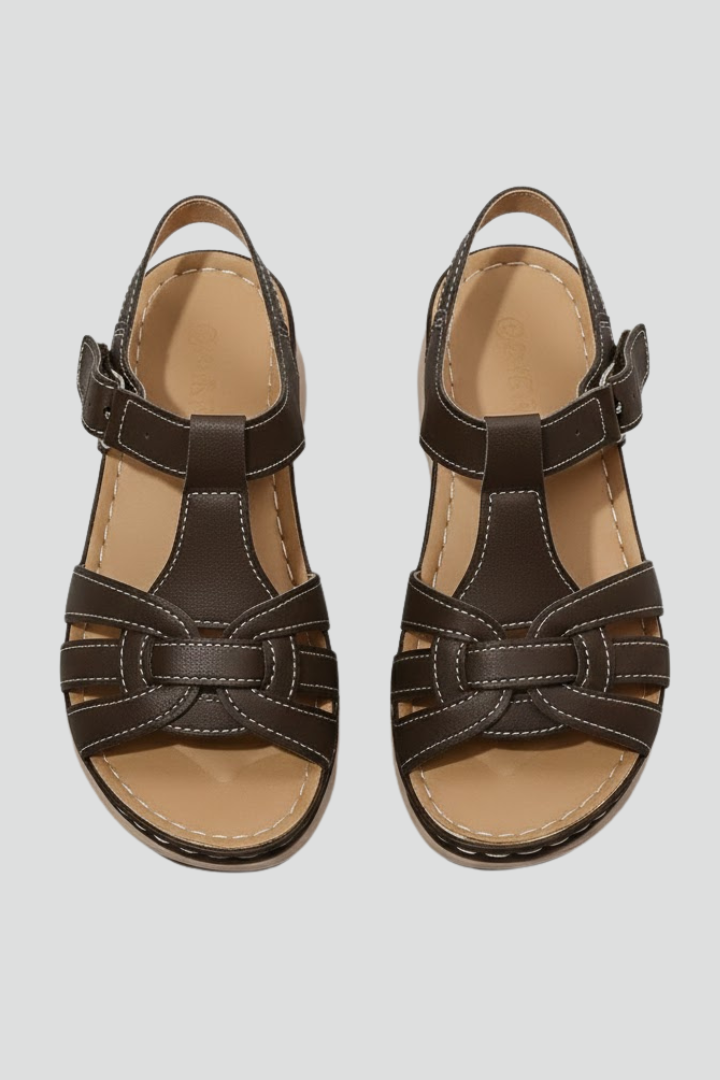 Damen Retro Geknöpfte Riemchen Sandale
