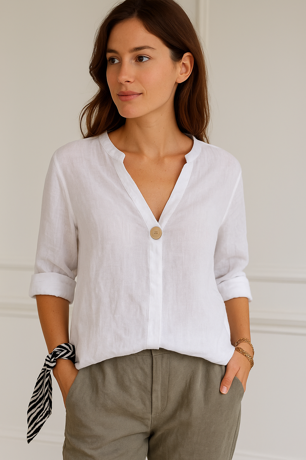 Damen Sommer V Ausschnitt Bluse