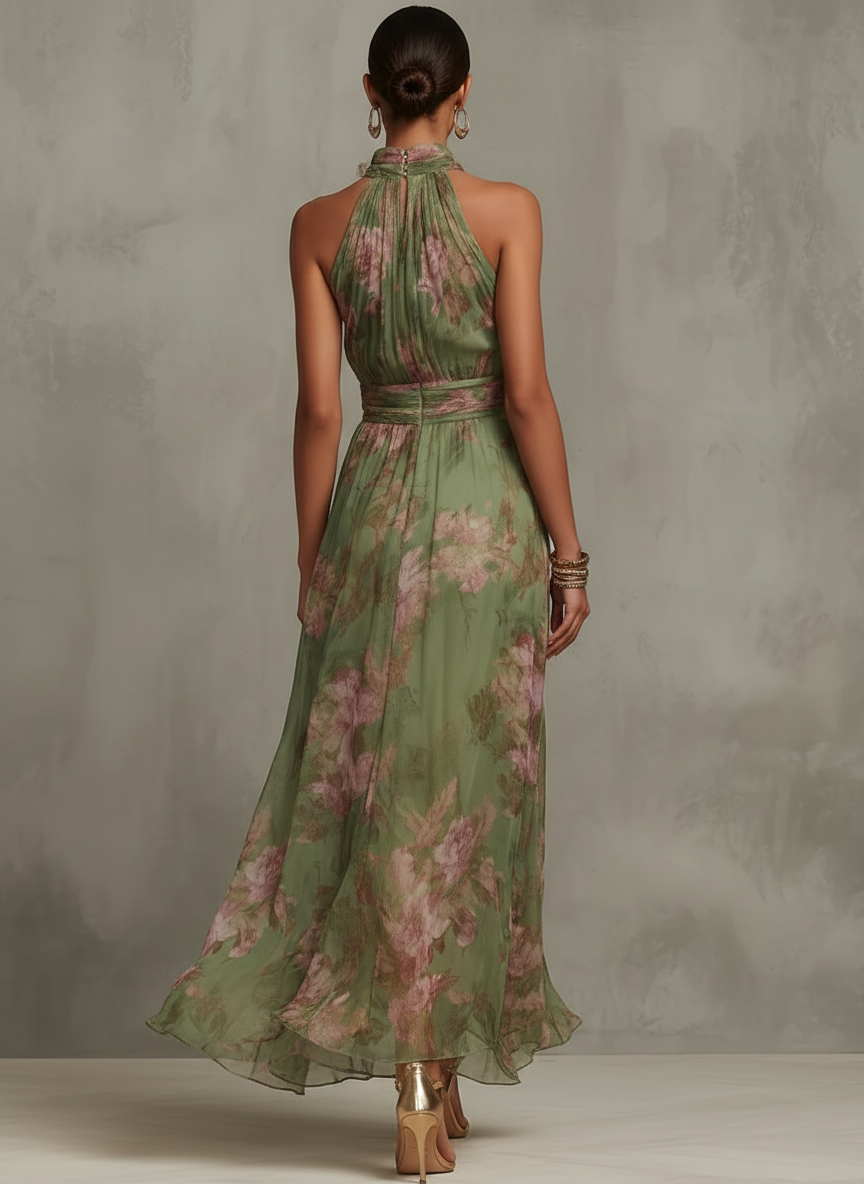 Pernelle | Damen Sommer Halterneck Blumenkleid