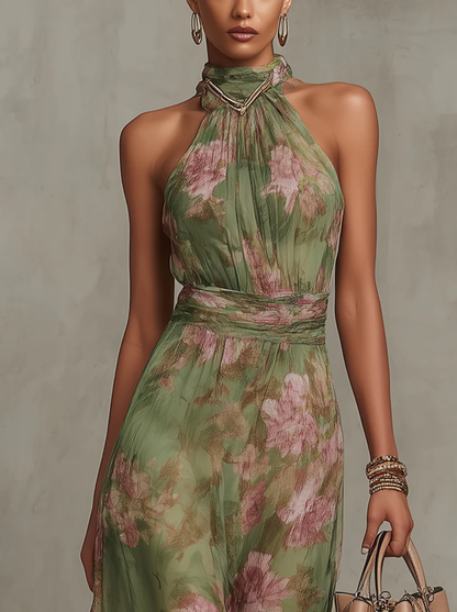 Pernelle | Damen Sommer Halterneck Blumenkleid