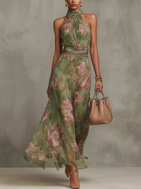 Pernelle | Damen Sommer Halterneck Blumenkleid
