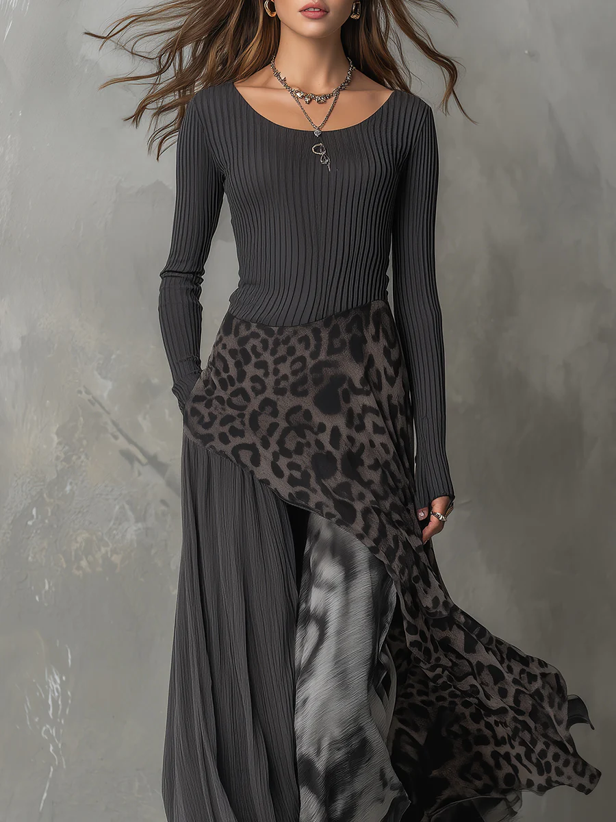 Damen Sommer Langarm Layered Maxikleid