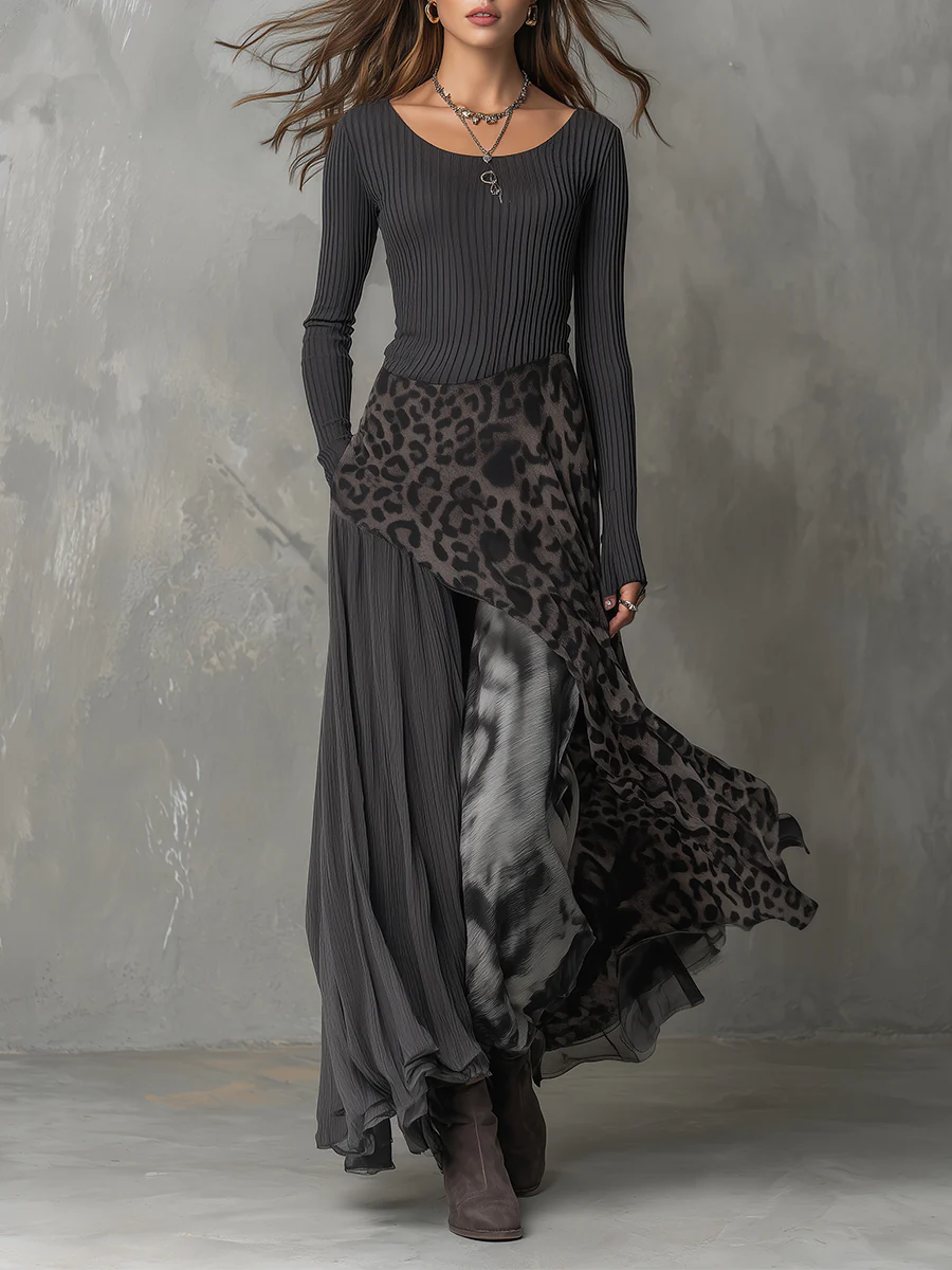 Damen Sommer Langarm Layered Maxikleid