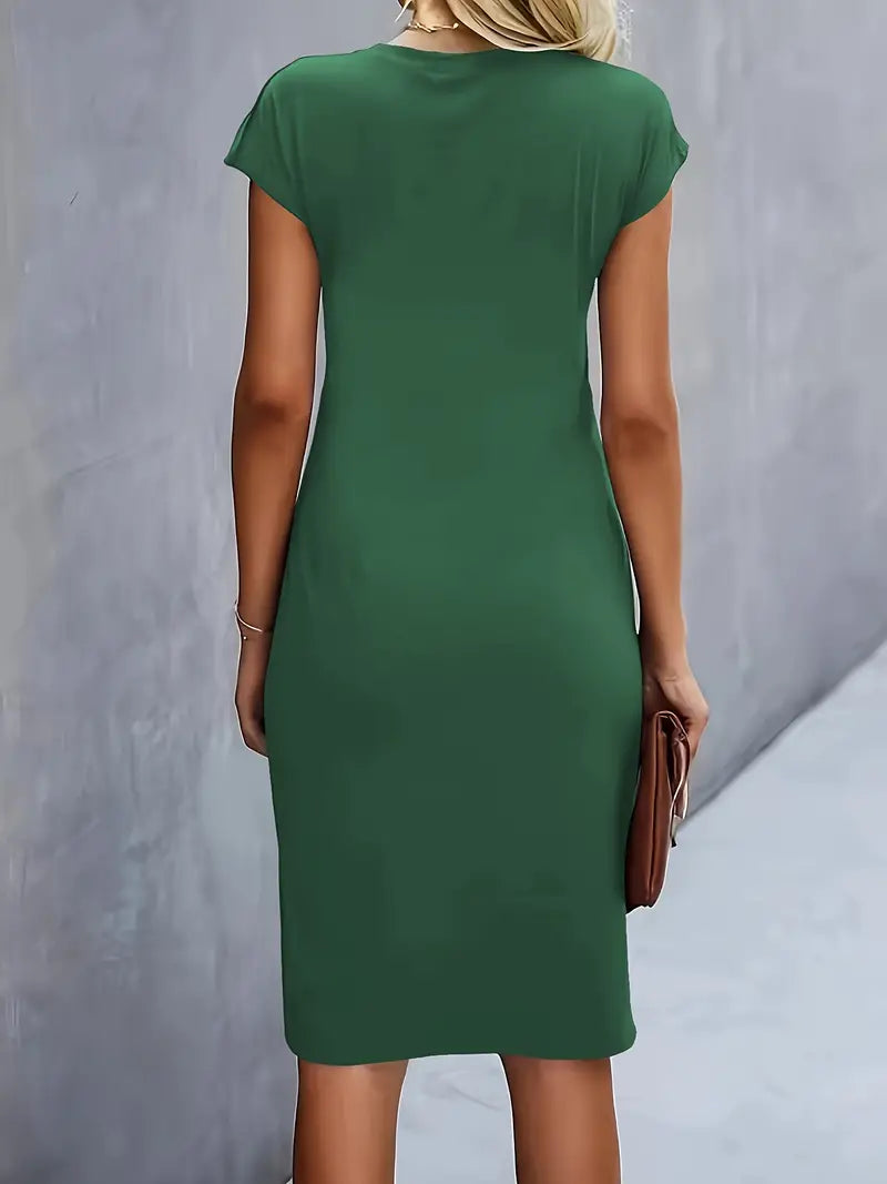 Damen Sommer Drapiert Elegant Bodycon Midikleid