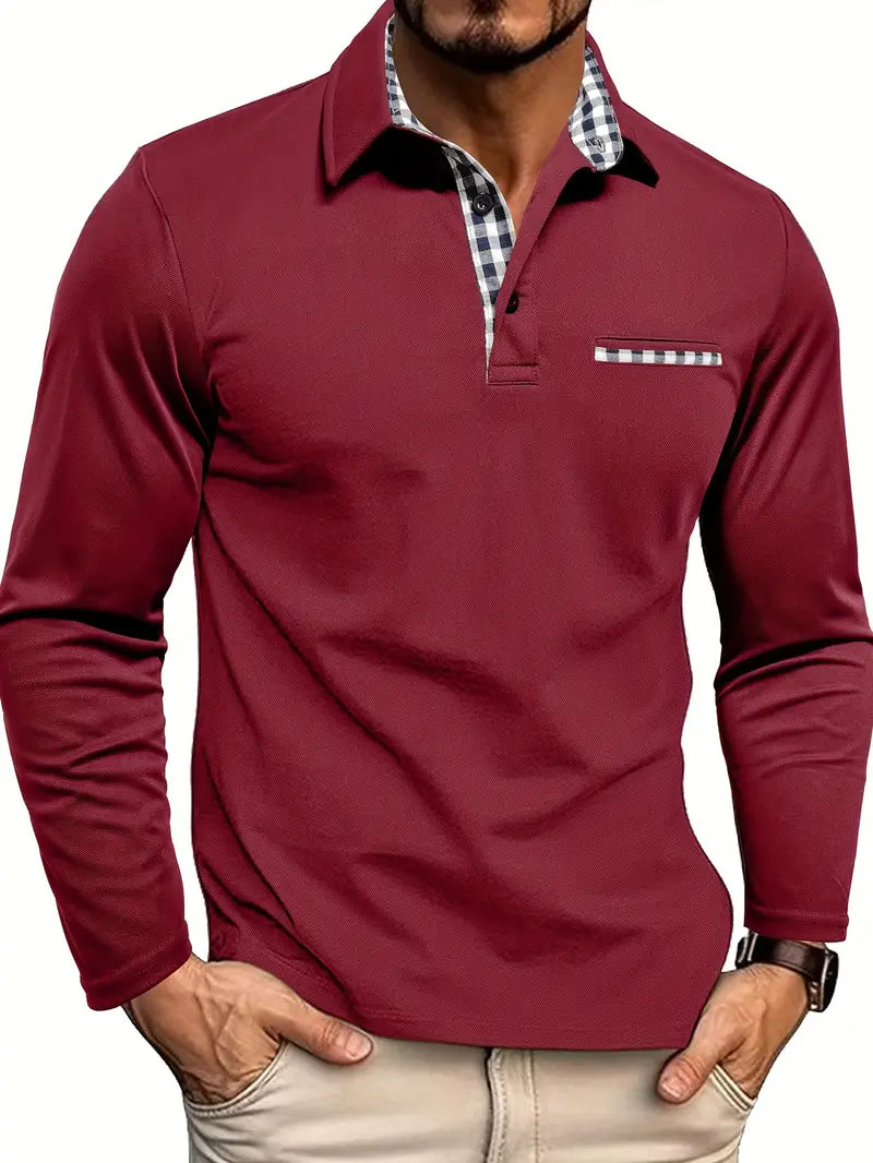 Herren Langarm-Poloshirt mit Knopfleiste