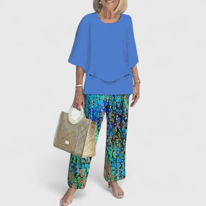 Damen Relaxed Fit Gemustert Casual Zweiteiler Set