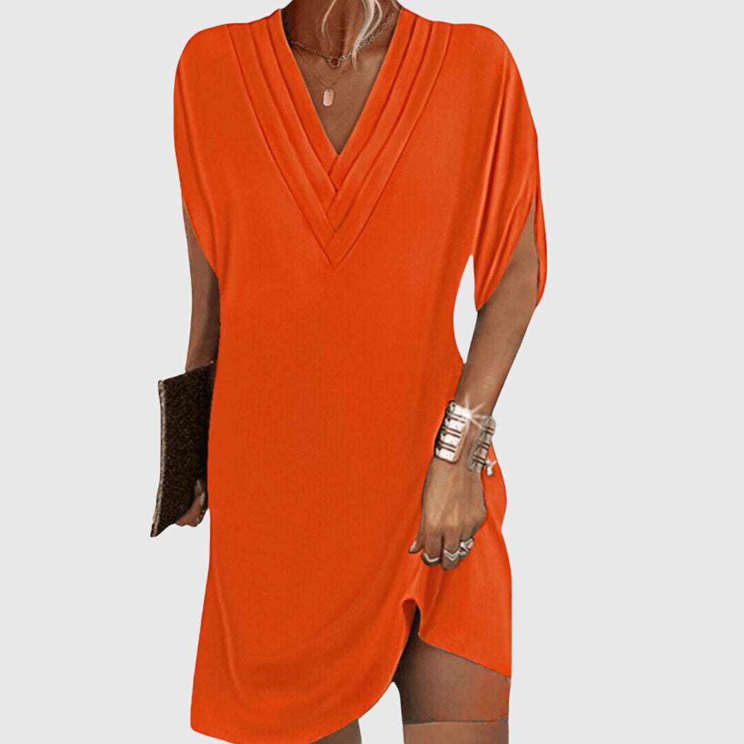 Damen Sommer V-Ausschnitt Kurzarm Midi Strandkleid