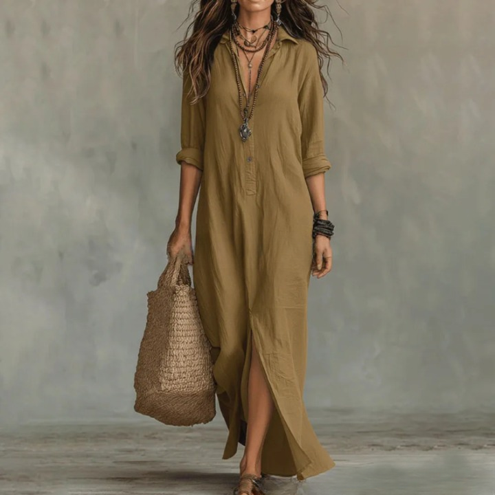 Petra | Damen Sommer Leinen Maxikleid