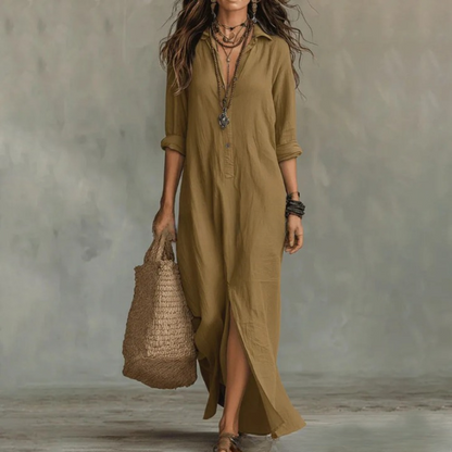 Petra | Damen Sommer Leinen Maxikleid