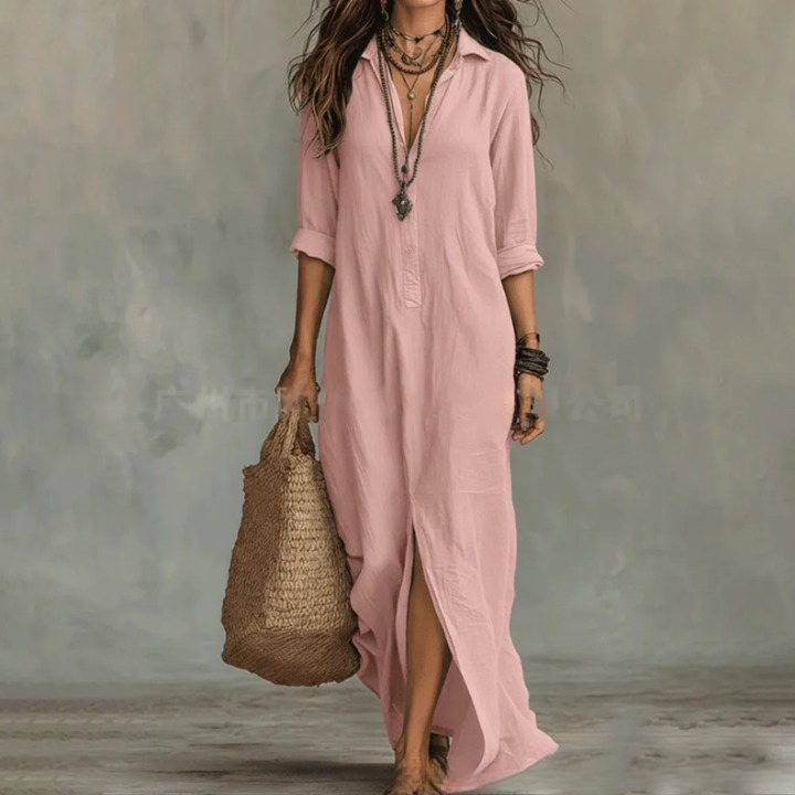 Yvonne | Damen Sommer Leinen Maxikleid