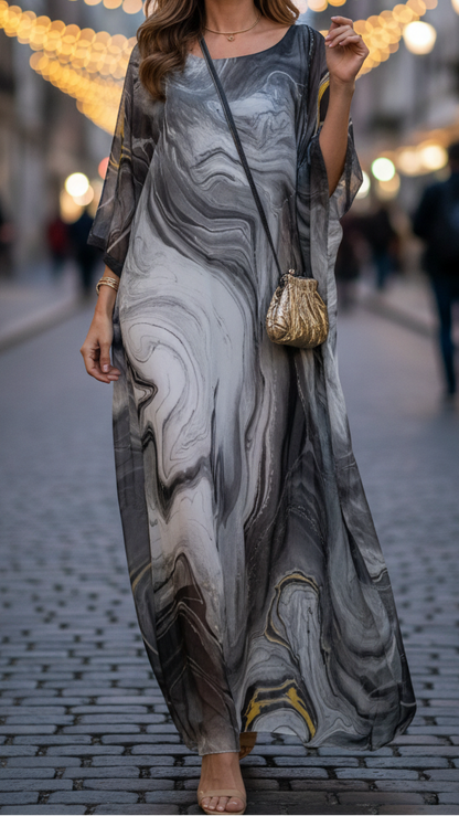 Hannelore | Damen Lässiges Abstrakte Muster Maxi Kleid
