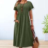 Damen Casual Relaxed Fit Kurzarm Midikleid